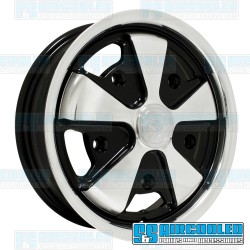 Wheel, Porsche 911 Alloy, 15x4.5, 5x205 Pattern, Polished w/Black Inset