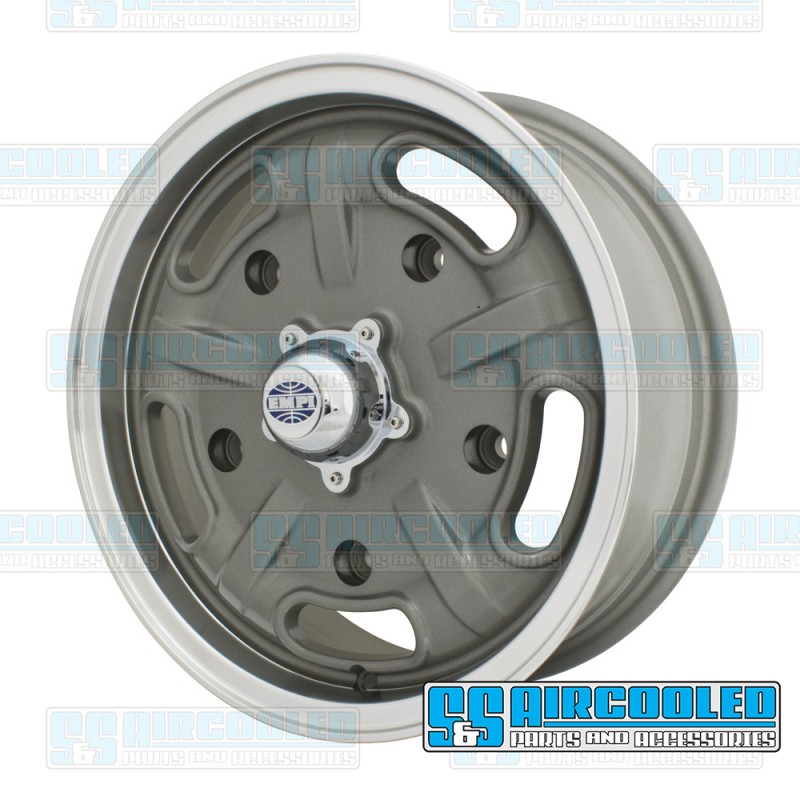 EMPI VW Wheel, Corsa, 15x5.5, 5x205 Pattern, Gun Metal Grey w/Polished Lip, 10-1121-0 EMPI VW Wheel, Corsa, 15x5.5, 5x205 Pattern, Gun Metal Grey w/Polished Lip, 10-1121-0