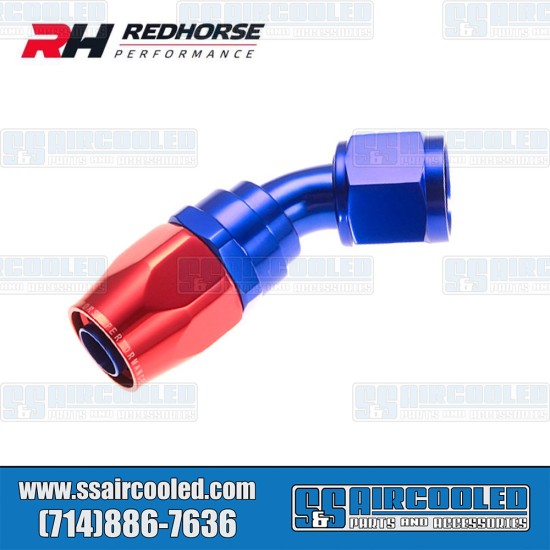 Redhorse Performance -8AN 45° Swivel Style Female Hose End, Blue/Red, 1045-08-1, VW Bug, Super Beetle, Ghia, Bus, Type 3, Thing, Vanagon