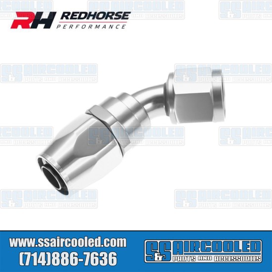 Redhorse Performance -8AN 45° Swivel Style Female Hose End, Silver, 1045-08-5, VW Bug, Super Beetle, Ghia, Bus, Type 3, Thing, Vanagon