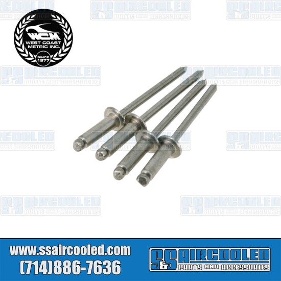 West Coast Metric VW Vent Window Lock Rivets, Left & Right, Stainless Steel, 111-647A