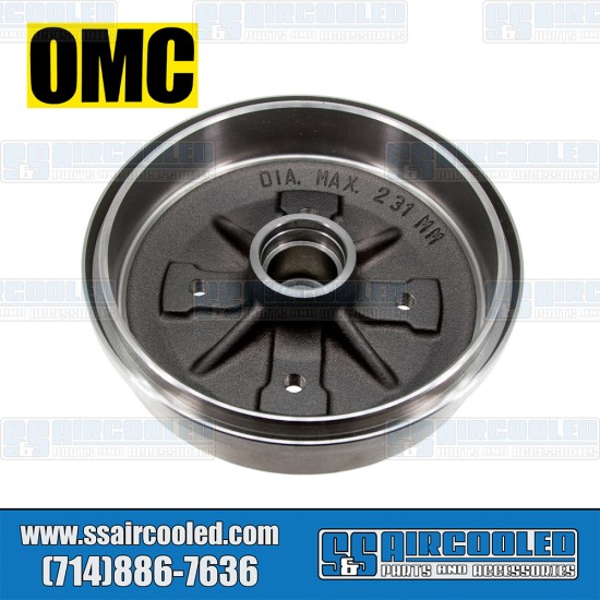 OMC Brakes VW Front Left or Right Brake Drum, 4x130mm, 111405615BIT, VW Bug