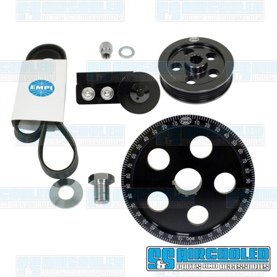 EMPI VW Serpentine Pulley Kit, 5-Hole, Black Anodized Aluminum, 17-2911-0
