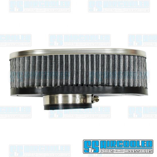 EMPI VW Air Filter Assembly, Stock/ICT/EPC, Oval, Gauze, Chrome, 17-2976-0