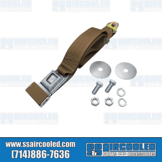 EMPI VW Seat Belt, 2 Point Lap Belt w/Silver Push Button Latch, Tan, 18-1022-0, VW Bug, Super Beetle, Ghia, Bus, Type 3, Thing EMPI VW Seat Belt, 2 Point Lap Belt w/Silver Push Button Latch, Tan, 18-1022-0, VW Bug, Super Beetle, Ghia, Bus, Type 3, Thing