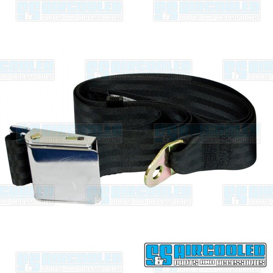EMPI VW Seat Belt, 2 Point Lap Belt w/Chrome Lift Latch, Black, 18-1024-0