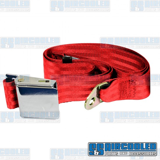 EMPI VW Seat Belt, 2 Point Lap Belt w/Chrome Lift Latch, Red, 18-1026-0