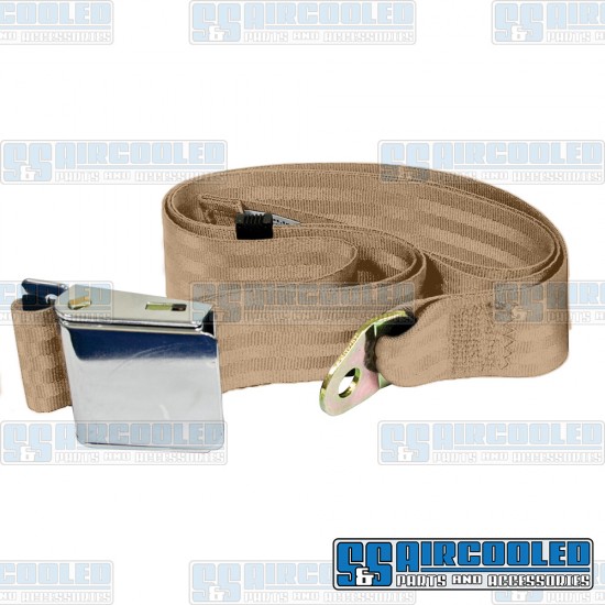 EMPI VW Seat Belt, 2 Point Lap Belt w/Chrome Lift Latch, Tan, 18-1027-0