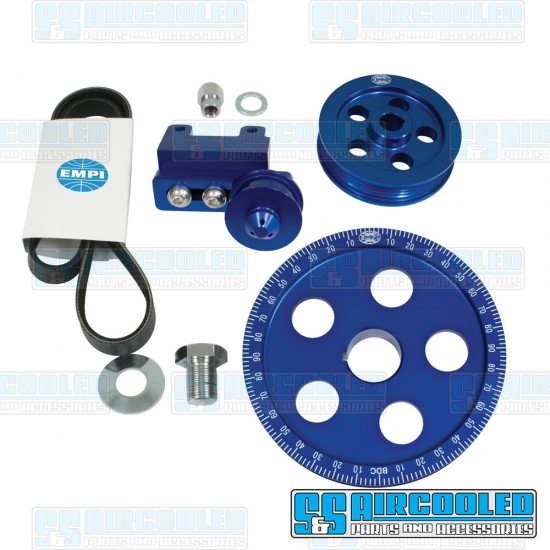 EMPI VW Serpentine Pulley Kit, 5-Hole, Blue Anodized Aluminum, 18-1070-0