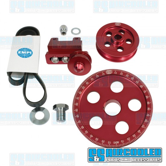 EMPI VW Serpentine Pulley Kit, 5-Hole, Red Anodized Aluminum, 18-1071-0