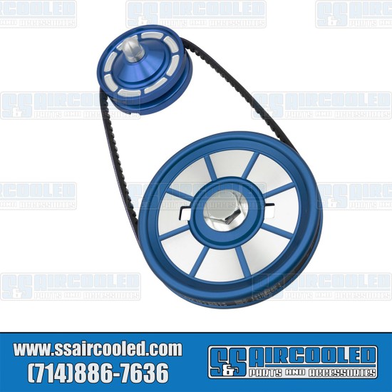 EMPI VW Pulley Kit, Stock Style, Aluminum, Blue w/Silver, 18-1118-0