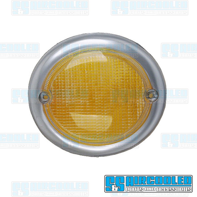 VW Turn Signal Lens, Front, Right, Amber w/Silver Trim, 211953162B VW Turn Signal Lens, Front, Right, Amber w/Silver Trim, 211953162B