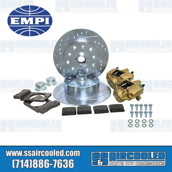 EMPI Disc Brake Kit, Front, 5x130/5x4.75, Drilled and Slotted, Bolt On, 22-6134-0, VW Bug, Ghia EMPI Disc Brake Kit, Front, 5x130/5x4.75, Drilled and Slotted, Bolt On, 22-6134-0, VW Bug, Ghia
