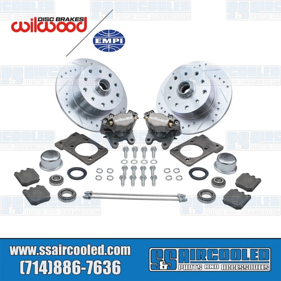 EMPI VW Disc Brake Kit, Front, 5x130/5x4.75, Silver 2-Piston Wilwood Calipers, Drilled and Slotted, Bolt-On, 22-6149-0, VW Super Beetle EMPI VW Disc Brake Kit, Front, 5x130/5x4.75, Silver 2-Piston Wilwood Calipers, Drilled and Slotted, Bolt-On, 22-6149-0, VW Super Beetle