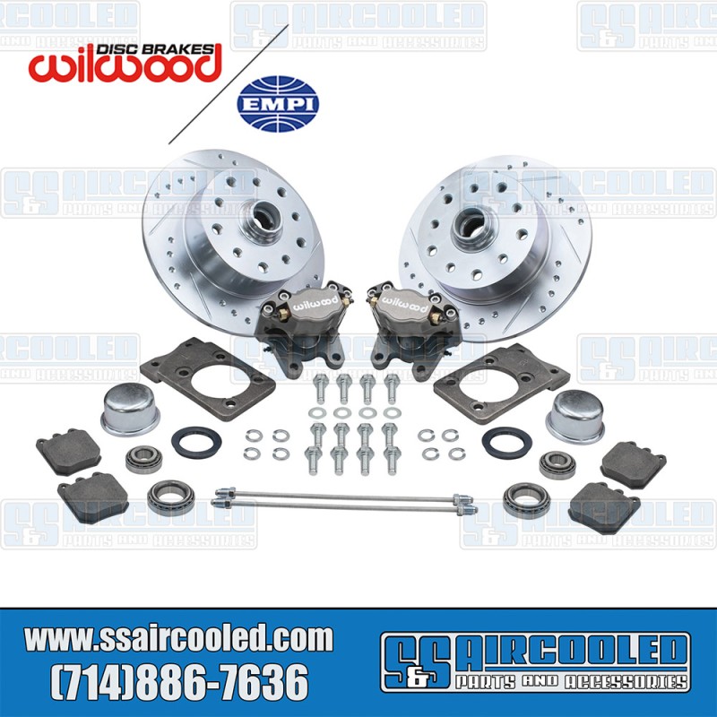 EMPI VW Disc Brake Kit, Front, 5x130/5x4.75, Silver 2-Piston Wilwood Calipers, Drilled and Slotted, Bolt-On, 22-6149-0, VW Super Beetle EMPI VW Disc Brake Kit, Front, 5x130/5x4.75, Silver 2-Piston Wilwood Calipers, Drilled and Slotted, Bolt-On, 22-6149-0, VW Super Beetle
