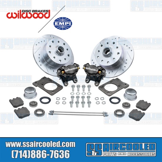 EMPI VW Disc Brake Kit, Front, 5x130/5x4.75, Black 2-Piston Wilwood Calipers, Drilled and Slotted, Bolt-On, 22-6149-B, VW Super Beetle EMPI VW Disc Brake Kit, Front, 5x130/5x4.75, Black 2-Piston Wilwood Calipers, Drilled and Slotted, Bolt-On, 22-6149-B, VW Super Beetle