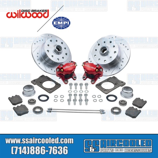EMPI VW Disc Brake Kit, Front, 5x130/5x4.75, Red 2-Piston Wilwood Calipers, Drilled and Slotted, Bolt-On, 22-6149-R, VW Super Beetle EMPI VW Disc Brake Kit, Front, 5x130/5x4.75, Red 2-Piston Wilwood Calipers, Drilled and Slotted, Bolt-On, 22-6149-R, VW Super Beetle