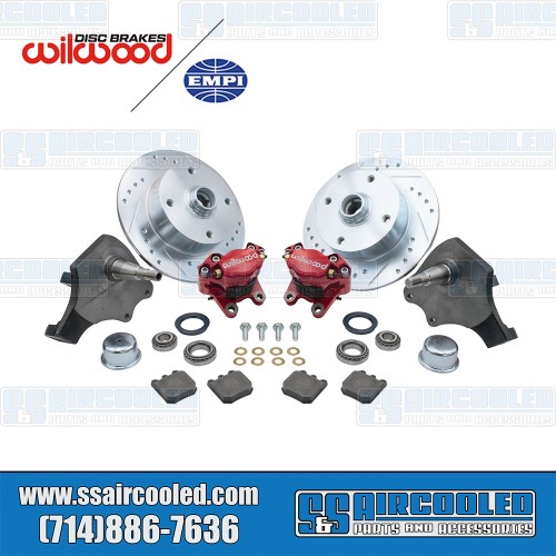 Disc Brake Kit, Front, 4x130mm, Red 2-Piston Wilwood Calipers, Drilled and Slotted, Forged Drop Spindle Disc Brake Kit, Front, 4x130mm, Red 2-Piston Wilwood Calipers, Drilled and Slotted, Forged Drop Spindle