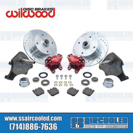 EMPI VW Disc Brake Kit, Front, 4x130mm, Wilwood Calipers, Drop Spindle, Red, 22-6151-R