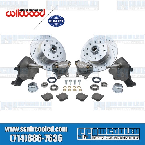 Disc Brake Kit, Front, 5x130/5x4.75, Silver 2-Piston Wilwood Calipers, Drilled and Slotted, Forged Drop Spindle Disc Brake Kit, Front, 5x130/5x4.75, Silver 2-Piston Wilwood Calipers, Drilled and Slotted, Forged Drop Spindle