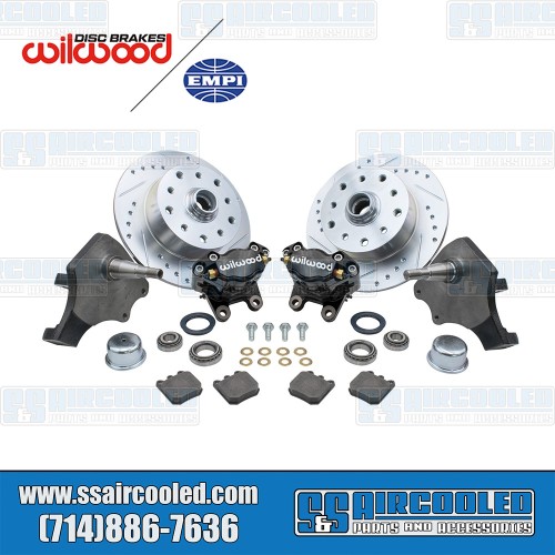 Disc Brake Kit, Front, 5x130/5x4.75, Black 2-Piston Wilwood Calipers, Drilled and Slotted, Forged Drop Spindle Disc Brake Kit, Front, 5x130/5x4.75, Black 2-Piston Wilwood Calipers, Drilled and Slotted, Forged Drop Spindle