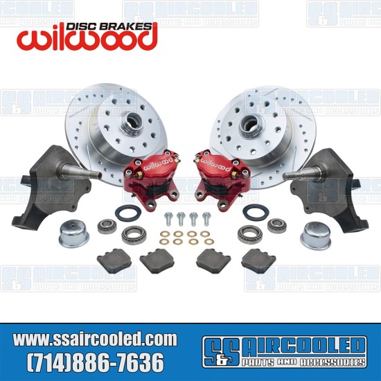 EMPI VW Disc Brake Kit, Front, 5x130/5x4.75, Wilwood Calipers, Drop Spindle, Red, 22-6152-R