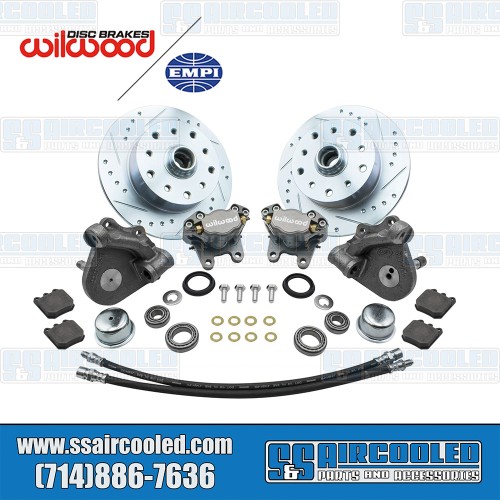 Disc Brake Kit, Front, 5x130/5x4.75, Silver 2-Piston Wilwood Calipers, Drilled and Slotted, Forged Drop Spindle Disc Brake Kit, Front, 5x130/5x4.75, Silver 2-Piston Wilwood Calipers, Drilled and Slotted, Forged Drop Spindle