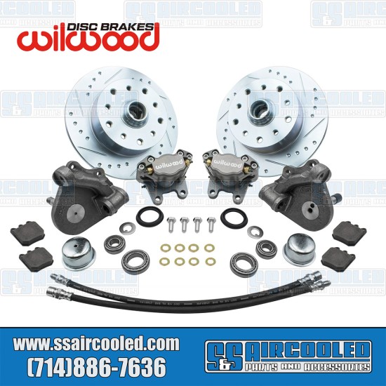 EMPI VW Disc Brake Kit, Front, 5x130/5x4.75, Wilwood Calipers, Drop Spindle, Silver, 22-6153-0