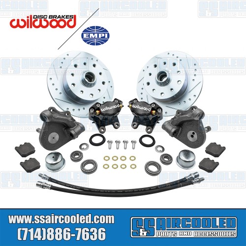 Disc Brake Kit, Front, 5x130/5x4.75, Black 2-Piston Wilwood Calipers, Drilled and Slotted, Forged Drop Spindle Disc Brake Kit, Front, 5x130/5x4.75, Black 2-Piston Wilwood Calipers, Drilled and Slotted, Forged Drop Spindle