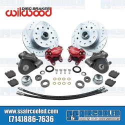 Disc Brake Kit, Front, 5x130/5x4.75, Wilwood Calipers, Drop Spindle, Red Disc Brake Kit, Front, 5x130/5x4.75, Wilwood Calipers, Drop Spindle, Red