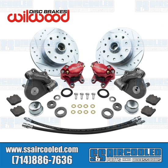 EMPI VW Disc Brake Kit, Front, 5x130/5x4.75, Wilwood Calipers, Drop Spindle, Red, 22-6153-B