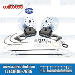 Disc Brake Kit, Front, 5x130/5x4.75, Drilled and Slotted, Silver Wilwood e-Brake Calipers, Cast Brackets, Bolt-On