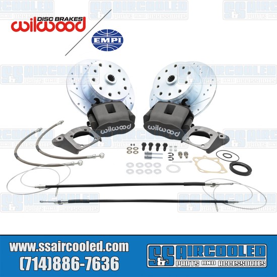 EMPI VW Disc Brake Kit, Front, 5x130/5x4.75, Drilled and Slotted, Silver Wilwood e-Brake Calipers, Cast Brackets, Bolt-On, 22-6154-0, VW Bug, Ghia EMPI VW Disc Brake Kit, Front, 5x130/5x4.75, Drilled and Slotted, Silver Wilwood e-Brake Calipers, Cast Brackets, Bolt-On, 22-6154-0, VW Bug, Ghia