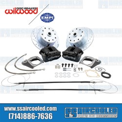 Disc Brake Kit, Front, 5x130/5x4.75, Drilled and Slotted, Black Wilwood e-Brake Calipers, Cast Brackets, Bolt-On