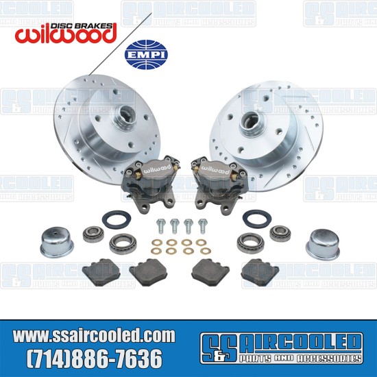 EMPI Disc Brake Kit, Front, 4x130mm, Silver 2-Piston Wilwood Caliper, Drilled and Slotted, Bolt-On, 22-6157-0, VW Bug, Ghia EMPI Disc Brake Kit, Front, 4x130mm, Silver 2-Piston Wilwood Caliper, Drilled and Slotted, Bolt-On, 22-6157-0, VW Bug, Ghia