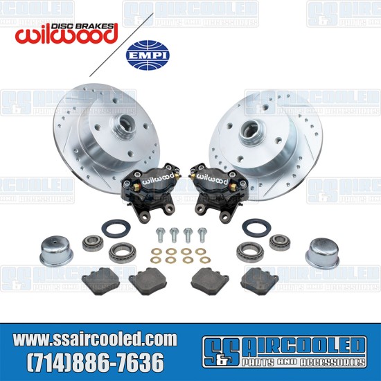 EMPI Disc Brake Kit, Front, 4x130mm, Black 2-Piston Wilwood Caliper, Drilled and Slotted, Bolt-On, 22-6157-B, VW Bug, Ghia EMPI Disc Brake Kit, Front, 4x130mm, Black 2-Piston Wilwood Caliper, Drilled and Slotted, Bolt-On, 22-6157-B, VW Bug, Ghia