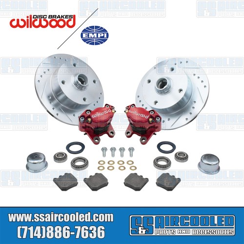 Disc Brake Kit, Front, 4x130mm, Red 2-Piston Wilwood Caliper, Drilled and Slotted, Bolt-On Disc Brake Kit, Front, 4x130mm, Red 2-Piston Wilwood Caliper, Drilled and Slotted, Bolt-On
