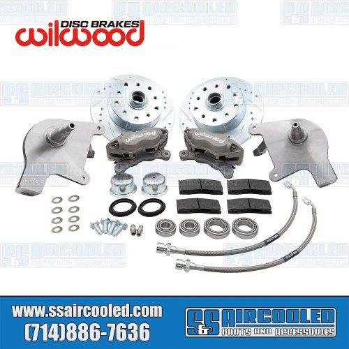 Disc Brake Kit, Front, 5x130/5x4.75, Silver 4-Piston Wilwood Calipers, Drilled and Slotted, Forged Drop Spindle Disc Brake Kit, Front, 5x130/5x4.75, Silver 4-Piston Wilwood Calipers, Drilled and Slotted, Forged Drop Spindle