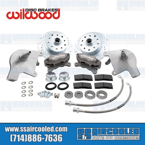 EMPI VW Disc Brake Kit, Front, 5x130/5x4.75, Wilwood 4-Piston Calipers, Forged Drop Spindle, Silver, 22-6160-0