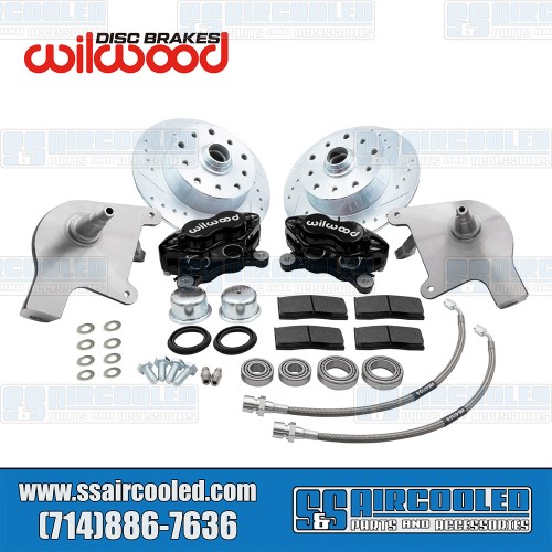 Disc Brake Kit, Front, 5x130/5x4.75, Black 4-Piston Wilwood Calipers, Drilled and Slotted, Forged Drop Spindle Disc Brake Kit, Front, 5x130/5x4.75, Black 4-Piston Wilwood Calipers, Drilled and Slotted, Forged Drop Spindle