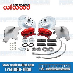Disc Brake Kit, Front, 5x130/5x4.75, Wilwood 4-Piston Calipers, Forged Drop Spindle, Red Disc Brake Kit, Front, 5x130/5x4.75, Wilwood 4-Piston Calipers, Forged Drop Spindle, Red