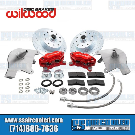 EMPI VW Disc Brake Kit, Front, 5x130/5x4.75, Wilwood 4-Piston Calipers, Forged Drop Spindle, Red, 22-6160-R