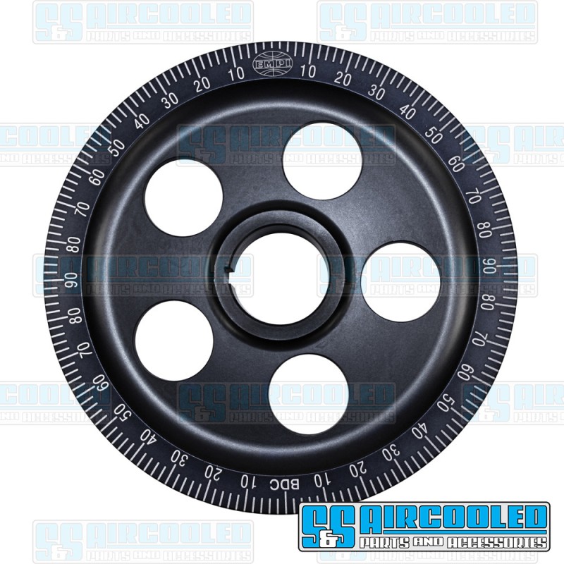 EMPI VW Crankshaft Pulley, 6-3/4in., Aluminum, 5-Hole, Black w/White Numbers, 33-1055-0 EMPI VW Crankshaft Pulley, 6-3/4in., Aluminum, 5-Hole, Black w/White Numbers, 33-1055-0