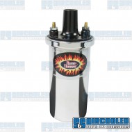 Ignition Coil, 12 Volt, 40Kv Output, 3.0 ohm, Oil Filled, Chrome Ignition Coil, 12 Volt, 40Kv Output, 3.0 ohm, Oil Filled, Chrome