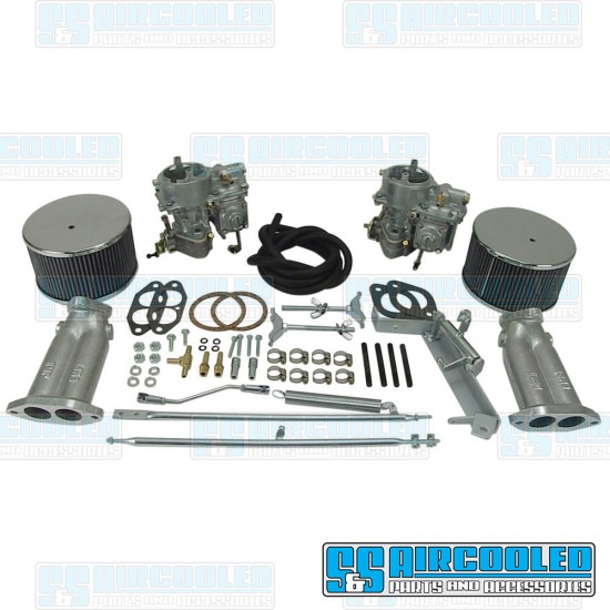 EMPI VW Carburetor Kit, 40mm Brosol/Solex, Dual, Original Style Linkage w/Air Cleaners, 43-4400-0