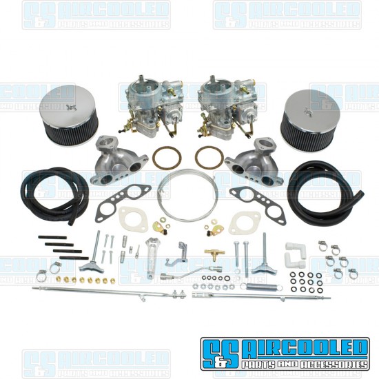 EMPI VW Carburetor Kit, 40mm Brosol/Solex, Dual, Twist Style Linkage w/Air Cleaners, 43-4500-0
