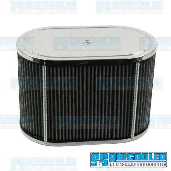 EMPI VW Air Filter Assembly, IDF/DRLA/HPMX, Oval, Gauze, Chrome, 43-6006-0