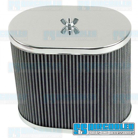 EMPI VW Air Filter Assembly, IDF/DRLA/HPMX, Oval, Gauze, Chrome, 43-6010-0