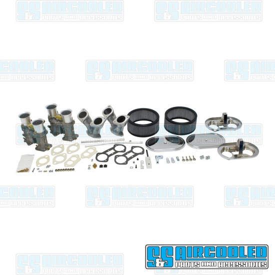 EMPI VW Carburetor Kit, 51mm EPC, Dual, Short Manifolds, Twist Style Linkage w/Air Cleaners, 47-0637-0