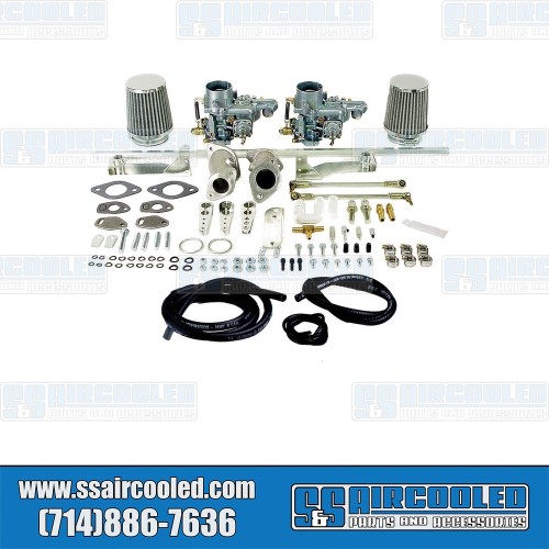 Carburetor Kit, Dual 34mm EPC w/ Single Port Manifolds, Hex Bar Linkage, Chrome Pod-Style Air Filter Assemblies Carburetor Kit, Dual 34mm EPC w/ Single Port Manifolds, Hex Bar Linkage, Chrome Pod-Style Air Filter Assemblies